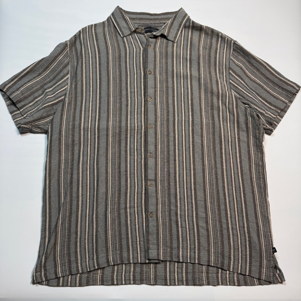 Across The‎ Pond Mens 2X Grey Striped Short Sleeve Button Shirt Textured Woven